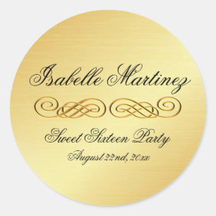 Elegant goud gepersonaliseerde Sweet Sixteen Stick Ronde Sticker