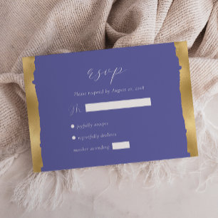 Elegant Goud Gescheurde Rand Periwinkle Bruiloft RSVP Kaartje
