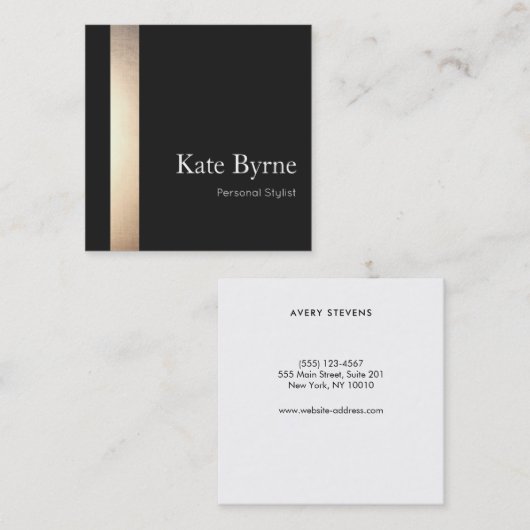 Elegant Goud Gestreept Professioneel Zwart Vierkante Visitekaartje (Voorkant / Achterkant)