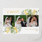 Elegant Goud Getrouwd & Helder Botanische Foto Folie Feestdagenkaart (Voorkant)