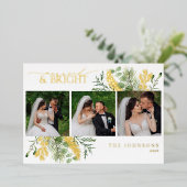 Elegant Goud Getrouwd & Helder Botanische Foto Folie Feestdagenkaart (Staand Voorkant)