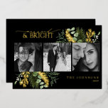 Elegant Goud Getrouwd & Helder Zwart & Wit Foto Folie Feestdagenkaart<br><div class="desc">Elegant Gold Married & Bright Black and White Christmas Folie Holiday Kaart Vier uw eerste vakantieseizoen als pasgetrouwden met deze luxe "Married & Bright" kerstkaart. Deze kaart is ontworpen om de elegantie van uw vakbond te weerspiegelen en heeft een verbluffende mix van diepzwart en glinsterende gouden folie, waardoor een adembenemend...</div>