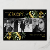 Elegant Goud Getrouwd & Helder Zwart & Wit Foto Folie Feestdagenkaart (Voorkant)