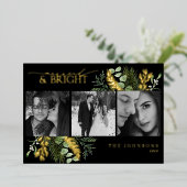 Elegant Goud Getrouwd & Helder Zwart & Wit Foto Folie Feestdagenkaart (Staand Voorkant)