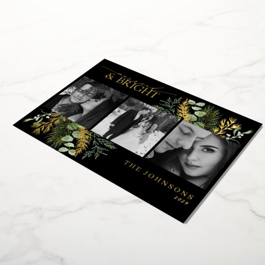 Elegant Goud Getrouwd & Helder Zwart & Wit Foto Folie Feestdagenkaart (Gedraaid)