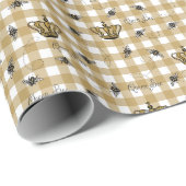 Elegant Goud Gingham Royal Queen Bijenpatroon Cadeaupapier (Rol Hoek)