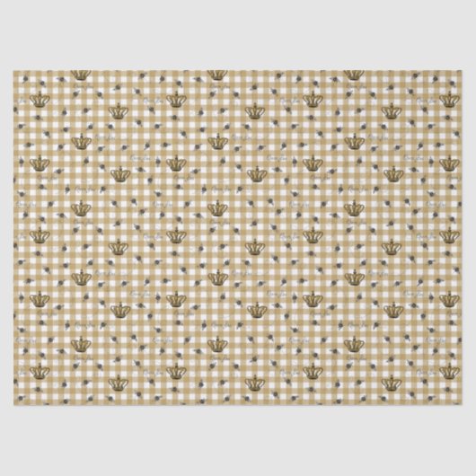 Elegant Goud Gingham Royal Queen Bijenpatroon Tissuepapier (Voorkant)