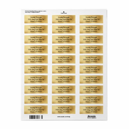 Elegant Goud Glam Adres- Bruiloft, Partij Etiket (Full Sheet)