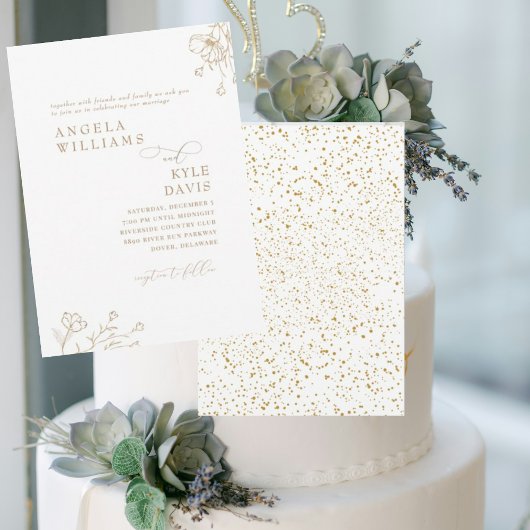 Elegant Goud Glam Bloemen Geen Ouders Bruiloft Kaart