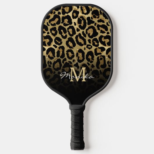 Elegant Goud Glam Luipaard Gepersonaliseerd Pickleball Paddle (Voorkant)