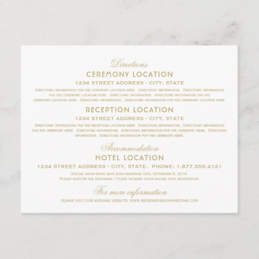 Elegant Goud  Glamour Bruiloft Informatie Informatiekaartje (Voorkant)