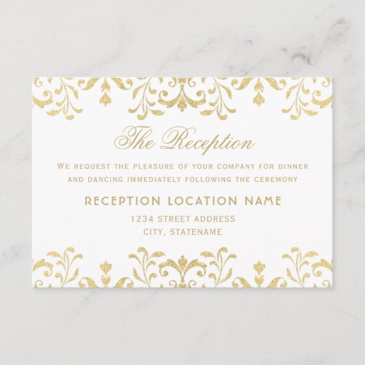 Elegant Goud  Glamour Bruiloft Receptie Informatiekaartje (Voorkant)