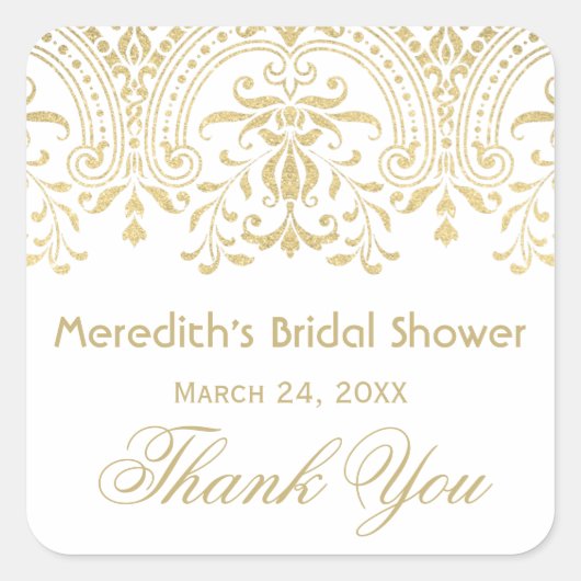 Elegant Goud  Glamour Bruiloft Vrijgezellenfeest Vierkante Sticker (Voorkant)