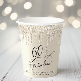 Elegant Goud Glitter 60e Verjaardagsfeestje Papieren Bekers