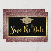 Elegant Goud Glitter Afstuderen Bruin Save The Date (Voorkant / Achterkant)
