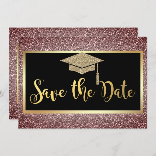 Elegant Goud Glitter Afstuderen Bruin Save The Date (Voorkant / Achterkant)