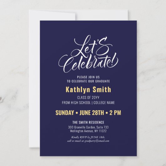 Elegant Goud Glitter Blauw Script Foto Afstuderen Kaart (Achterkant)