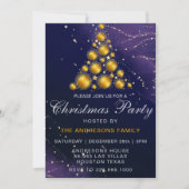 Elegant Goud Glitter Boom Blauw Kerstfeest Kaart (Voorkant)