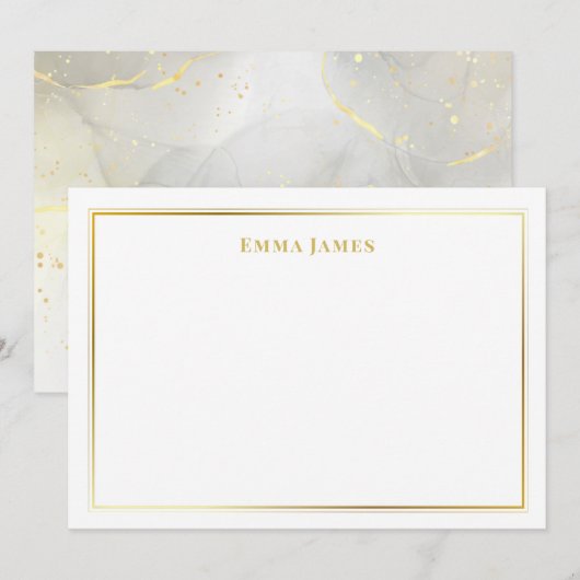 Elegant Goud Glitter Border Marmer Gepersonaliseer Notitiekaartje (Voorkant / Achterkant)