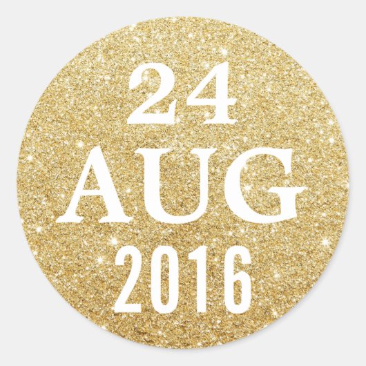 Elegant Goud Glitter Bruiloft Save the Date Ronde Sticker (Voorkant)