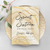 Elegant Goud Glitter Chique Marmeren Glam Sweet 16 Kaart
