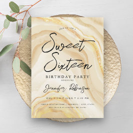 Elegant Goud Glitter Chique Marmeren Glam Sweet 16 Kaart