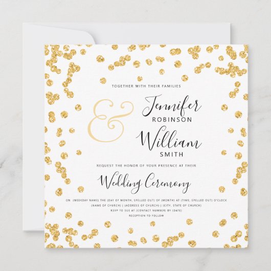 Elegant Goud Glitter Confetti Script Wedding Kaart (Voorkant)