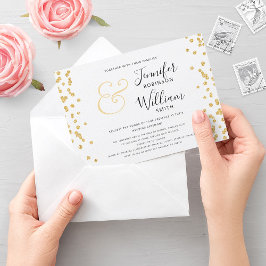 Elegant Goud Glitter Confetti Script Wedding Kaart