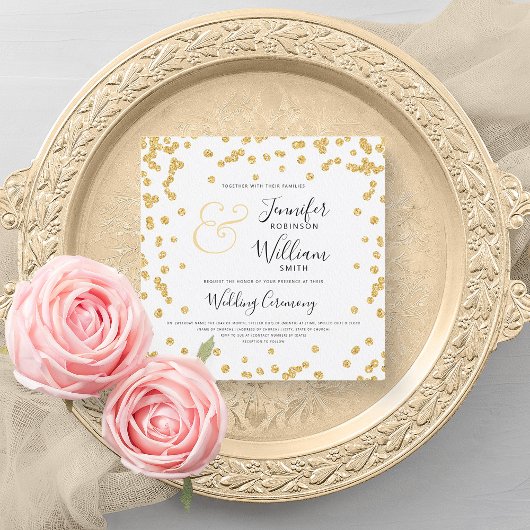 Elegant Goud Glitter Confetti Script Wedding Kaart