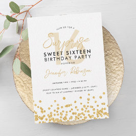 Elegant Goud Glitter Confetti Surprise Sweet 16 Kaart