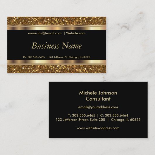 Elegant Goud Glitter en Zwart Visitekaartje (Voorkant / Achterkant)