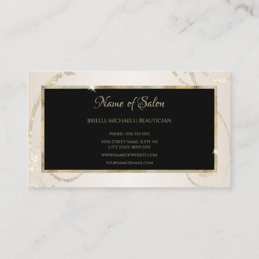 Elegant Goud Glitter Filigraan Zwart Goud Salon Visitekaartje (Achterkant)