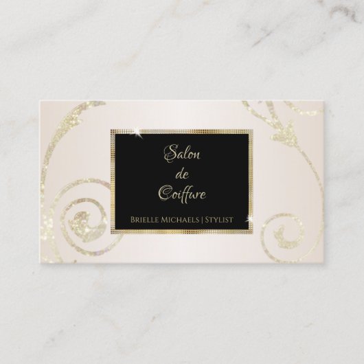 Elegant Goud Glitter Filigraan Zwart Goud Salon Visitekaartje (Voorkant)