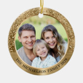 Elegant Goud Glitter Foto Metallic Kerstmis Keramisch Ornament (Voorkant)