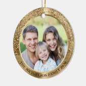 Elegant Goud Glitter Foto Metallic Kerstmis Keramisch Ornament (Links)