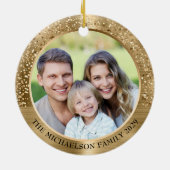 Elegant Goud Glitter Foto Metallic Kerstmis Keramisch Ornament (Achterkant)