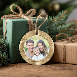Elegant Goud Glitter Foto Metallic Kerstmis Keramisch Ornament