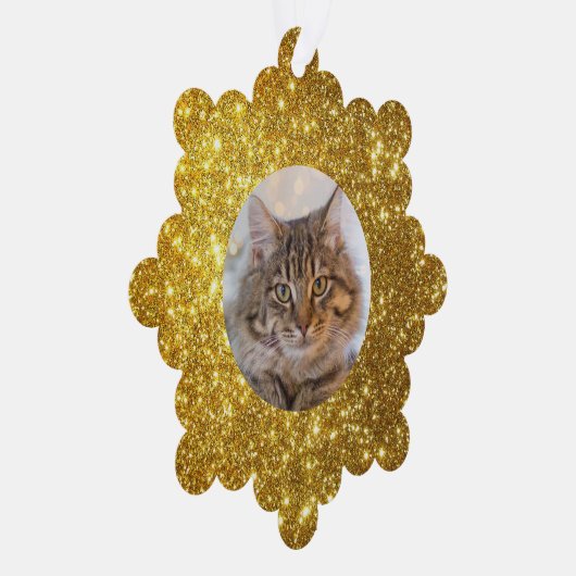 Elegant Goud Glitter Gepersonaliseerd Kat Ornament Kaart (Rechts)