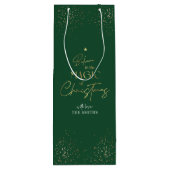 Elegant Goud Glitter Groene Familienaam Kerstmis Wijn Cadeautas (Achterkant)