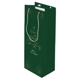 Elegant Goud Glitter Groene Familienaam Kerstmis Wijn Cadeautas