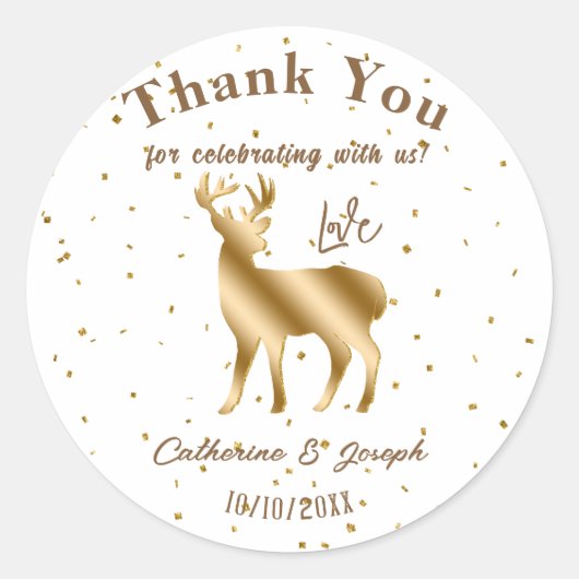Elegant Goud & Glitter Herten Dank u Bruiloft Ronde Sticker (Voorkant)