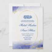 Elegant Goud Glitter Islamitisch Moslim Blauw Brui Kaart (Voorkant)