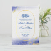 Elegant Goud Glitter Islamitisch Moslim Blauw Brui Kaart (Staand voorkant)