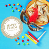 Elegant Goud Glitter Joodse Vakantie Happy Purim Ronde Sticker