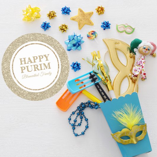 Elegant Goud Glitter Joodse Vakantie Happy Purim Ronde Sticker