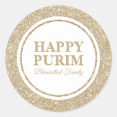 Elegant Goud Glitter Joodse Vakantie Happy Purim Ronde Sticker (Voorkant)