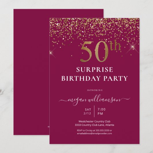 Elegant Goud Glitter Leuk Roze 50ste Verjaardagsfe Kaart (Voorkant / Achterkant)