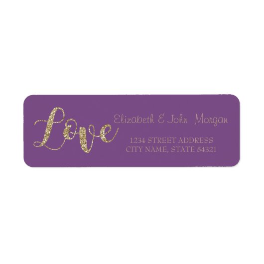 Elegant, Goud Glitter Liefde Adreslabel Etiket (Voorkant)