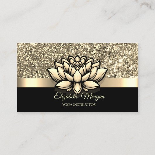 Elegant Goud Glitter Lotus Bloem Yoga Instructeur Visitekaartje (Voorkant)