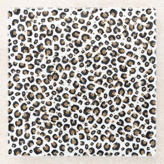 Elegant goud glitter luipaard patroon glazen onderzetter (Voorkant)